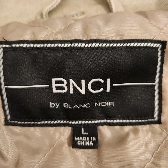 BNCI Tan Brown Canvas Utility Jacket Faux Leather Neutral Pockets Womens Large L - Picture 4 of 12